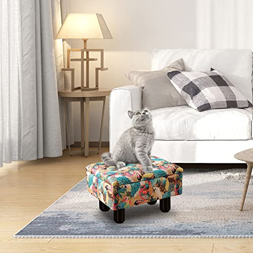 Cpintltr Linen Small Foot Stool Ottomans Rectangular Footrest Storage Ottoman Upholstered Step Stool Seat with Solid Wood Legs Modern Accent Stools Suitable Peacock - Thumbnail 6