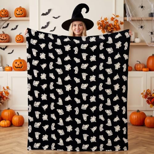 Image of BEDELITE Ghost Halloween Throw Blanket Decor & Gift, Black, 50 inchx60 inch
