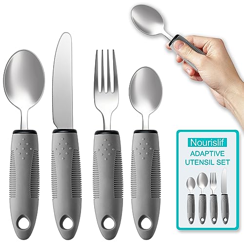 Comparison: Best Weighted Silverware For Tremors 8 Nourislif Adaptive Utensils 4pcs For Hand Tremors,Elderly, Arthritis,Parkinsons-Built Up Utensils For Adults–Easy Grip Aids handle–2.5oz Each Weighted Silverware For Hand Tremors
