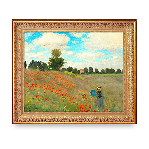 The Poppy Field near Argenteuil,1873 by Claude Monet Framed Size:24.5x20.5 inches,Image Size:20x16 inches World Classic Reproductions For HomeDecor,Vintage Pattern Gold Frame