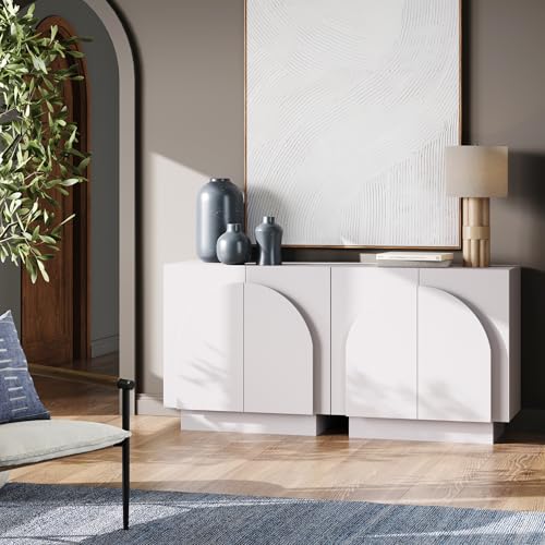 Nathan James Iris Mid-Century Modern Credenza, White TV Stand, Living