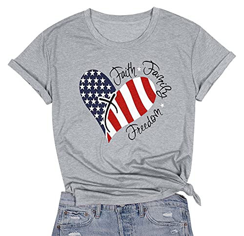 MNLYBABY Womens American Flag Print T-Shirt 4th of July Patriotic Shirt Casual Stars Stripes Print Tops Tees Gray