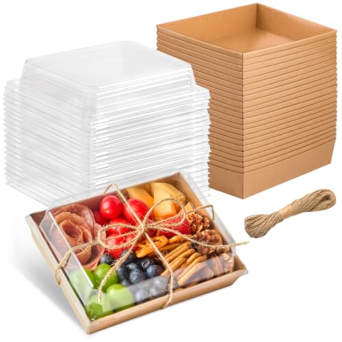 Kucoele 25 Pack 7" x 5" x 2.5" Paper Charcuterie Boxes with Clear Lids