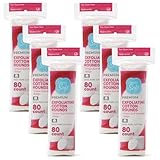 Simply Soft Hypoallergenic Exfoliating Dual Textured Cotton Rounds Pads, 80 Count (Pack of 6)