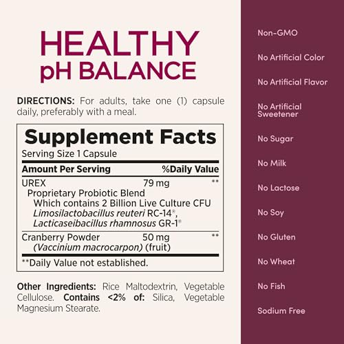 Image of Nature's Bounty Probiotics for Women, Vaginal Probiotics for Healthy pH Balance, 2 Billion CFU, Clinically Studied Strains, Optimal Solutions pH Balance Pills, 30 Vegetarian Capsules