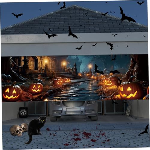 Pancarta para puerta de garaje de Halloween resistente a la decoloración con ojales 7