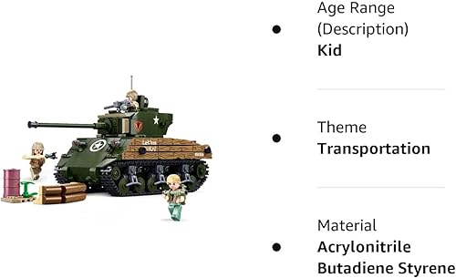 Miniatura 7 de Sluban Bloques de construcción de juguete de la Segunda Guerra Mundial  Tanque mediano M4A3 (Sherman IV) 76W Educativo Aprendizaje Juguetes de