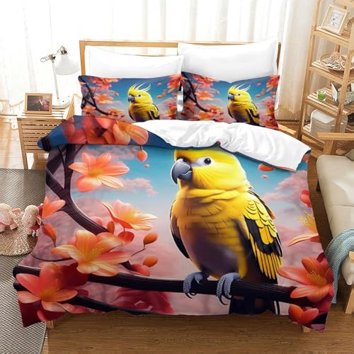 Housse de couette 260x220cm perroquet jaune en microfibre supérieure 3D - 3