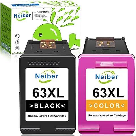 Neiber 2-Pack 63XL Remanufactured Ink Cartridge Replacement for HP 63 XL Work with OfficeJet 5255 3830 3834 4650 4655 4652 5252 5258 DeskJet 1112 3632 1110 2130 Envy 4520 4512 Printer (Black Color) Cover