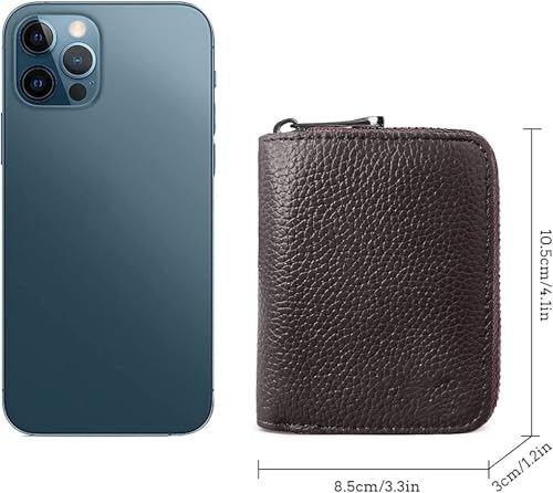 Image of VOGARD RFID 12 Card Slots Leather Credit Card Holder Small Zipper Card Case Wallet for Women & Men (POP69-Brown)