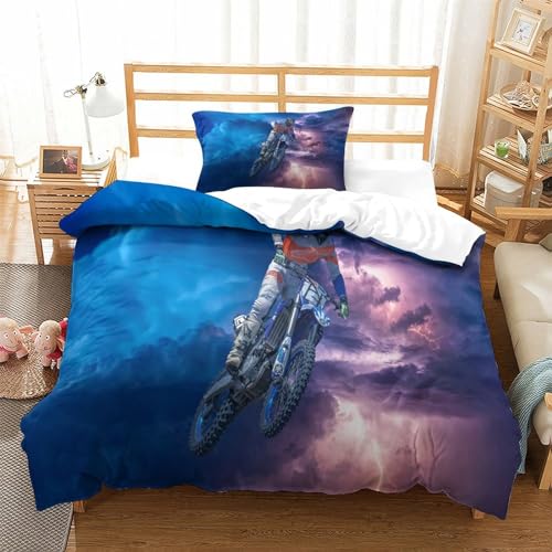 Housse de couette motocross 3D en microfibre zippée 3 pièces pour lit simple - 3