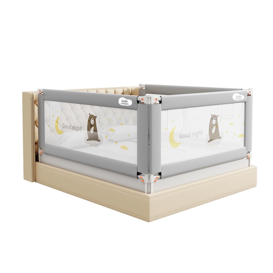 Sponsored Ad - Kids Station Premium Bed Rail for Baby Safety (6ft x 6ft / 180cm x 180cm), Adjustable Height Foldable Safety Guard for Baby Proofing King Size Bed (6'0", 3 Side, Grey)