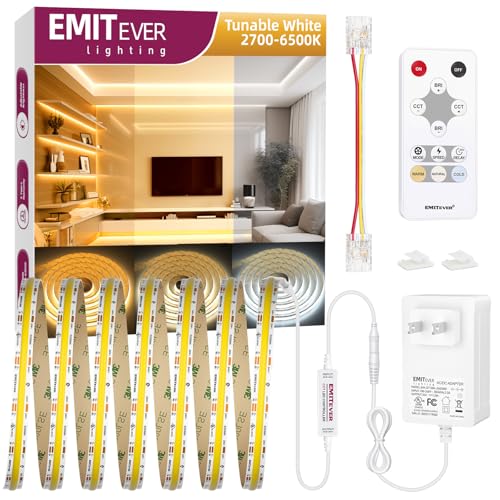 EMITEVER COB Strip Light Kit Tunable White 2700K-6500K,16.4ft 3040LEDs