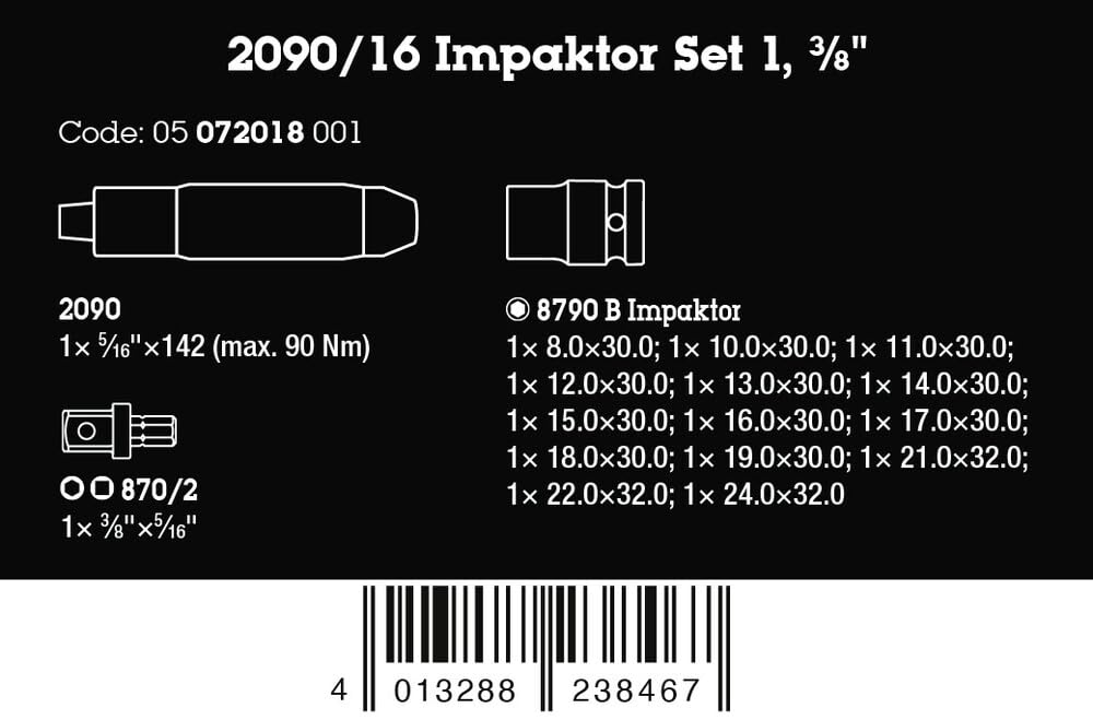 Wera 05072018001 2090/16 Impaktor Schlagschraubendreher Set 1, metrisch, 3/8", 16-teilig