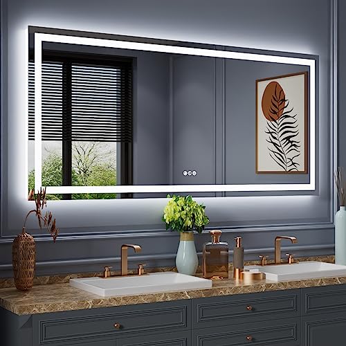 Amorho LED Bathroom Mirror Large 77"x 36" with Front Light and Backlit, Stepless Dimmable Wall Mirrors with Anti-Fog, Shatter-Proof, Memory, 3 Colors, Double LED Vanity Mirror