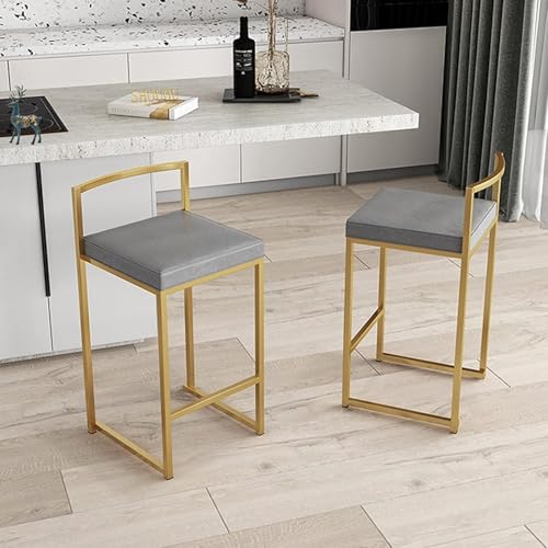 Tabouret de comptoir carré barre dossier bas assise grise 75 cm