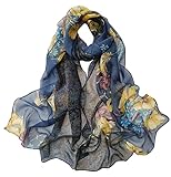 Acotavie Scarfs for Women Lightweight Print Floral Pattern Scarf Fashion Scarves Sunscreen Wraps Shawls (1&Navy Blue)