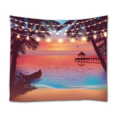 Ihome888 Tropical Beach Tapestry,Ocean Seaside at Sunset Evening with Color Light Design Tapestries Wall Hanging for… 51dcv1K vVL. SS400