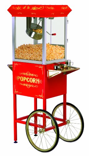 Elite Deluxe EPM-400 Maxi-Matic 8 Ounce Old-Fashioned Popcorn Popper Machine with Trolley, Red