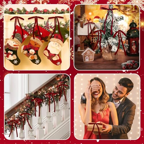 Image of 24 Pcs Burgundy /Wine Dark Red Velvet Bows Ornaments for Christmas Tree, Vintage Velvet Christmas Bows Tree Decorations, Indoor Home Decor for Wreath Mantle Gift Wrap Holiday Decor, 3 /8'' W, 5 * 7 inch