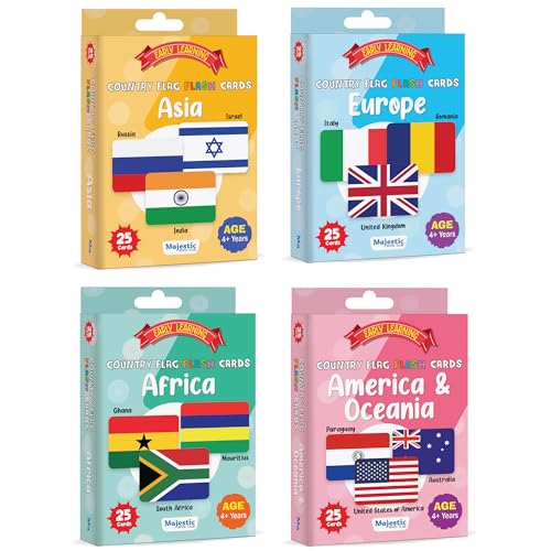 Image of Country Flag Flashcards for Kids Ages 3+ | 100 Educational Cards with Capitals, Currencies, Continents & Languages | Early Learning Montessori Toy | Fun Birthday Gift for Boys & Girls