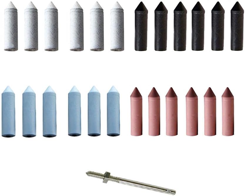 Silicone Rubber Points Set of 25 Silicone Polishing 7/8" Wheel Kit Assortment 24 Pieces + 1 Mandrel 4 Grades - Coarse White/Medium Black/Fine Blue/Extra Fine Pink Made in Germany