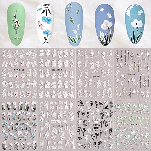 5D Stickers Ongle Nail Art 8 pcs Autocollant Ongle Nail Art Décorations et Accessoires pour Les Ongles Water Decal Ongles Faux Ongles Autocollants Deco Ongle Nail Art Stickers Ongles Nail Art