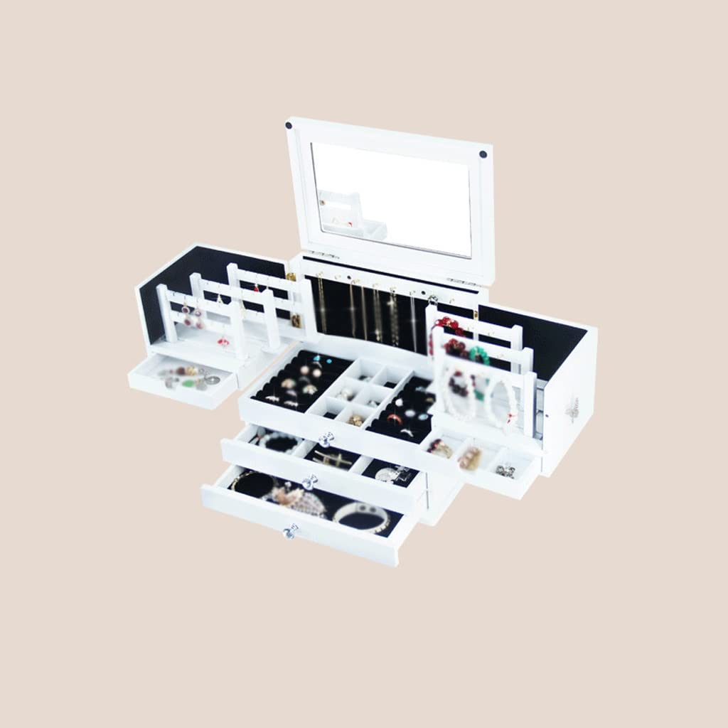 Jewelry Box Organizer Large Capacity Wooden Jewelry Box Cosmetic Box with Mirror Jewelry Jewelry Storage Box Jewelry Organizer Small (B 31x21x28cm) (A 31x21x28cm)