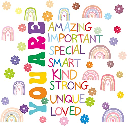 Colorful Inspirational Wall Decals You Are Quote Wall Stickers Small Flower Rainbows Wall Decals Motivational Phrases Wall Stickers Peel And Stick For Girls Living Room Nursery Playroom Bedroom Daycare Decor #TOP11