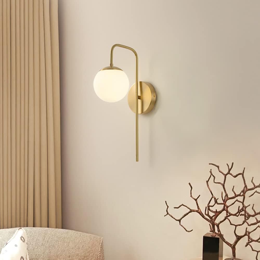 Mid-Century Wall Sconce Lighting Modern Brass Wall lamp Gooseneck Arm Wall Light Fixture with Glass Globe Shade