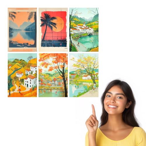 Image of SiddArtify Tropical Landscape Wall Art Prints Set - Vintage Travel Poster Decor for Living Room Bedroom Office - 8x12 inch Board Pack of 6
