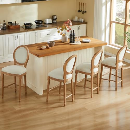 Image of Virabit Counter Height Chairs Set of 4, French Country Bar Stools with Solid Wood Frame and Upholstered Seating, 26 Inch Bar Stools