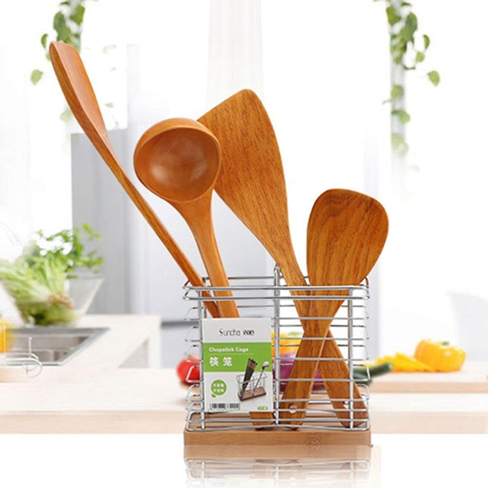 Vctitil Juego de 4 utensilios de cocina antiadherentes, cucharas de madera para cocinar, espátula, pala, utensilios de cocina