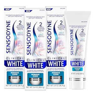Sensodyne Clinical White Toothpaste Clinically Proven Whitening for Sensitive Teeth, Intensive Clean, 3.4 oz (3 Pack)