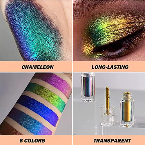 Swaqanry Liquid Chameleon Eyeshadow Intense Multicolor Shifting, Multi-Dimensional Eye Looks, Long-Lasting Holographic Glitter Multi Chrome Eyeshadows Makeup Set(Golden Purple) #TOP2