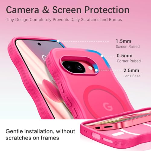 BENTOBEN for Google Pixel 9a Case [Compatible with MagSafe] Cute Curly Wavy Anti-Slip Bumper Magnetic Matte Slim Thin Soft Women Girls Boys Protective Phone Cover for Google Pixel 9a 6.3", Hot Pink by BENTOBEN - Used condition - Image 5
