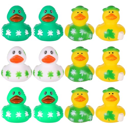 12uds Pato de Goma de San Patricio, Juguete de Pato de Trébol Irlandés para Baño Lindo Pato Surtido de Vacaciones Regalo de Fiesta para Niños Afortunados Decoración para Jeep Ducking Hogar