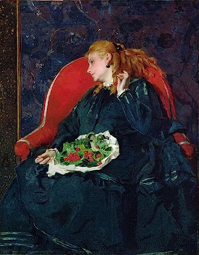Toile image murale MSTECO portrait femme aux cerises d'Alfred Emile Stevens de 60x90cm