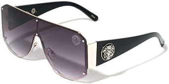 Kleo Oversized Shield One Piece Lens Lion Head Medallion Luxury Sunglasses