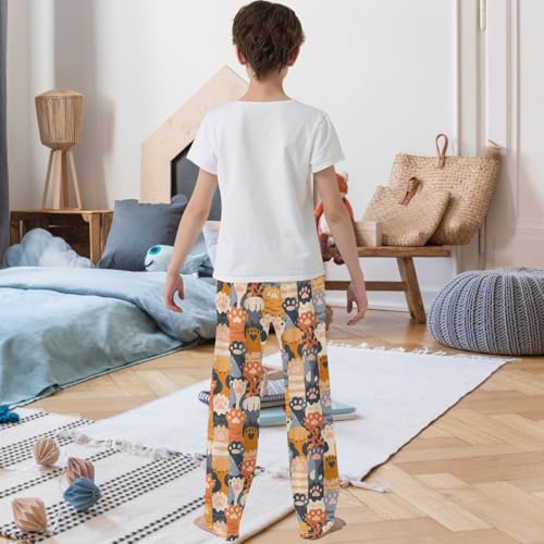 Boy's Pants Cute Cat Paw Animal Jogger Pants Elastic Waist Long Bottoms Trousers with Pockets 6-14 Years3