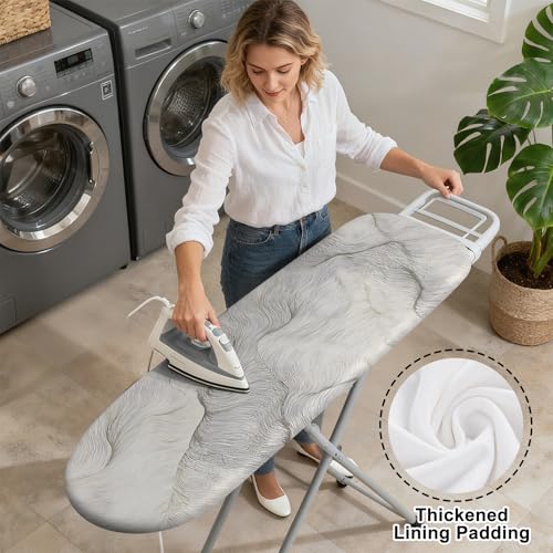 Image of Quick Install Ironing Board Cover 15 inch x 54 inch Ironing Board Cover with Nose Strap Pocket and Elastic Sides Anti-Slip and Heat-Resistant Stylish Home Ironing Board