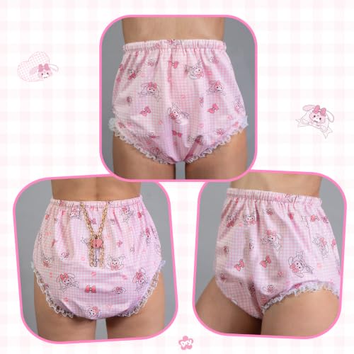 Image of Littleforbig Silky Washable Reusable Waterproof Lockable Waistband Pull-On Bunnies & Bows Usagi Pattern Adult Diaper Cover M