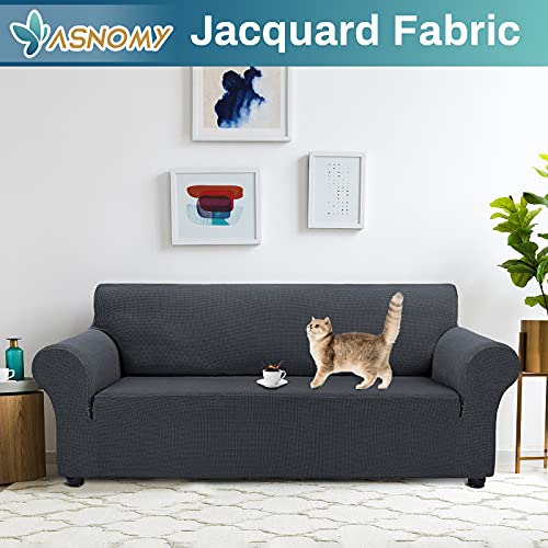 Asnomy Couch Covers For 3 Cushion Couch Stretch Sofa Covers Slipcovers, Pet Protector Furniture Covers For Dogs Cats Spandex Jacquard Fabric Small Checks （Large，Charcoal Ash） #TOP1