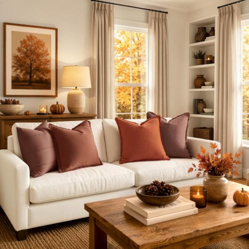 Image of MIULEE Linen Decorative Fall Euro Throw Pillow Covers Burnt Orange 22x22