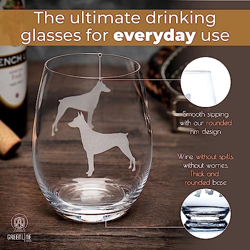 Greenline Goods French Bulldog Stemless Wine Glasses (Set Of 2) - Unique For Dog Lovers - Etched 2-Sided Frenchie Silhouette With Breed Name On The Bottom #TOP3