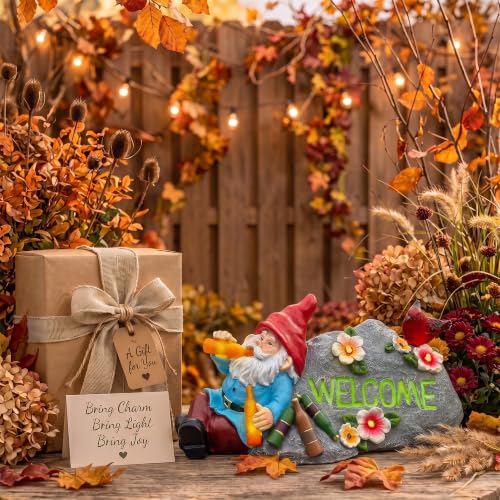 Elegondrar Funny Garden Gnomes Statue with Welcome, Solar Outdoor Gnomes Decorations for Yard, Patio, Lawn, Christmas Birthday Housewaming Gifts, for Dad, Men, Husband, Grandpa, 11.8 Inch, Resin by Elegondrar - Used condition - Image 6