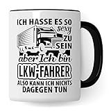 LKW-Fahrer Tasse Fernfahrer Geschenk Lastwagen Kaffeebecher Kaffeetasse Humor Witz Geschenkidee für Lastwagenfahrer Trucker Becher (Weiß & Schwarz)