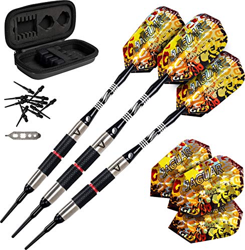 Viper by GLD Products Jaguar 80% Tungsten Soft Tip Darts with Storage/Travel Case, Coarse Knurling, 18 Grams,Red,One Size,21-2402-18