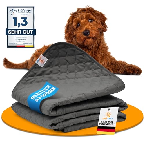 SympaTierisch wasserdichte Hundedecke - Robuste Hundematte als Schutz für Sofa & Bett - rutschfeste Hundedecke auch für große Hunde geeignet - in der Waschmaschine waschbar - 80 x 60 cm - grau