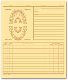 Dental Exam Record Unnumbered Teeth Folder Style 8 x 9 1/2